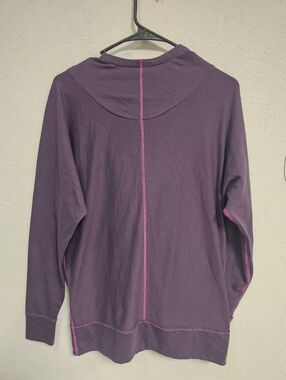The North Face XS Purple Mock Neck Hooded Long Sleeve Top Raw Hem Detail